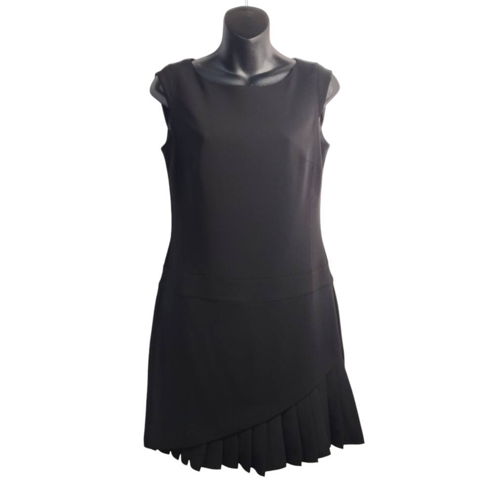 White House Black Market Black Sleeveless Pleat Hem Lined Shift Dress Sz…